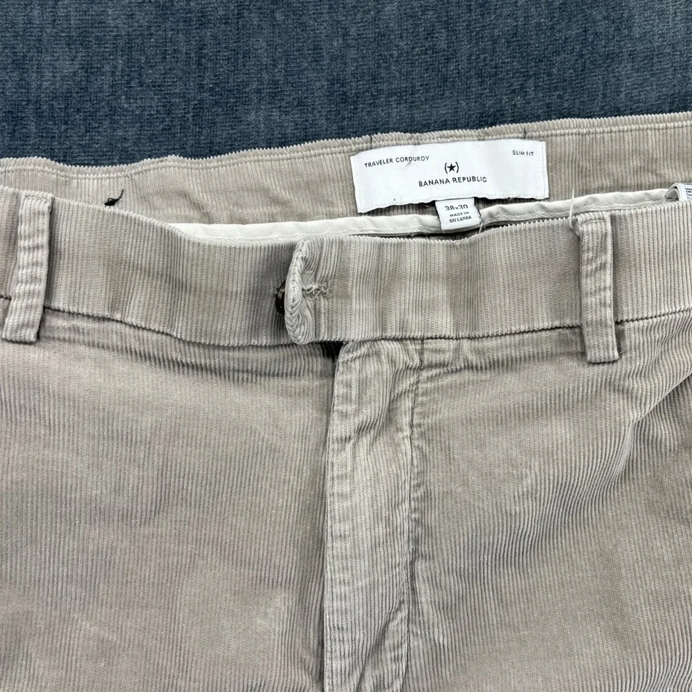 Banana Republic Traveler Corduroy Pants Mens 38x30 Tan Cotton Slim Fit Trousers